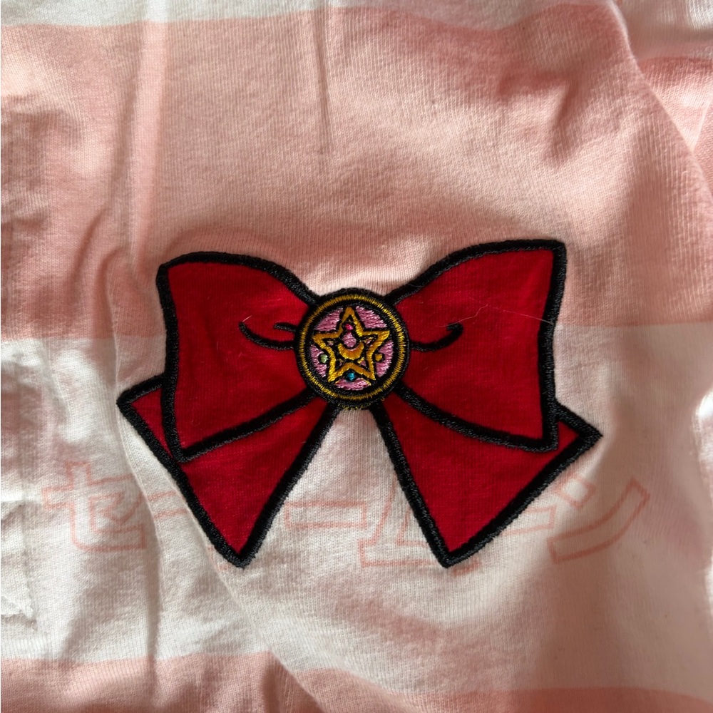 Women's pink and white striped Sailor Moon rugby shirt - Picture 3 of 5